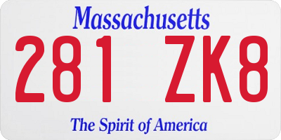 MA license plate 281ZK8