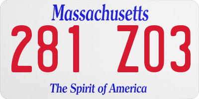 MA license plate 281ZO3