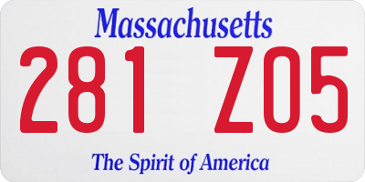 MA license plate 281ZO5