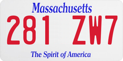 MA license plate 281ZW7