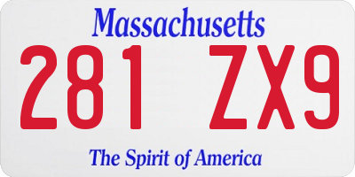 MA license plate 281ZX9