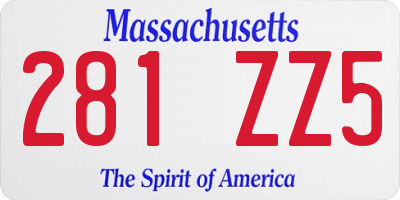 MA license plate 281ZZ5