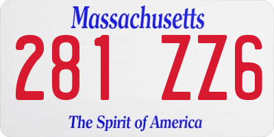 MA license plate 281ZZ6