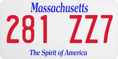 MA license plate 281ZZ7