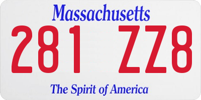 MA license plate 281ZZ8