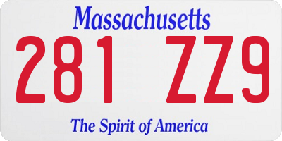 MA license plate 281ZZ9