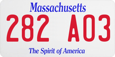 MA license plate 282AO3