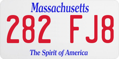 MA license plate 282FJ8