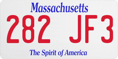 MA license plate 282JF3