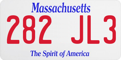 MA license plate 282JL3
