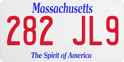 MA license plate 282JL9