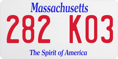 MA license plate 282KO3