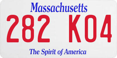 MA license plate 282KO4