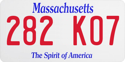 MA license plate 282KO7