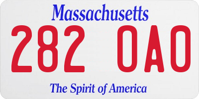 MA license plate 282OA0
