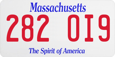 MA license plate 282OI9