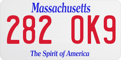 MA license plate 282OK9