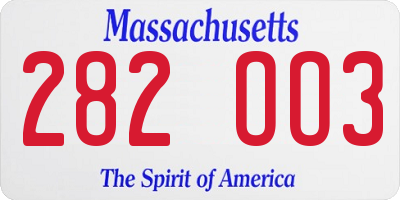 MA license plate 282OO3