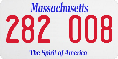 MA license plate 282OO8