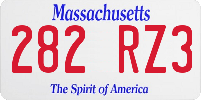 MA license plate 282RZ3