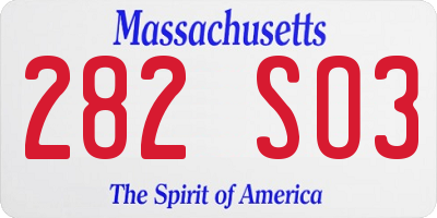 MA license plate 282SO3