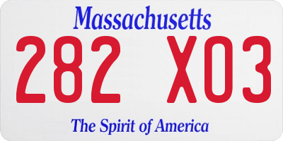 MA license plate 282XO3