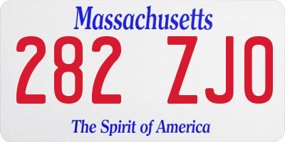 MA license plate 282ZJ0