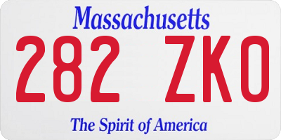 MA license plate 282ZK0
