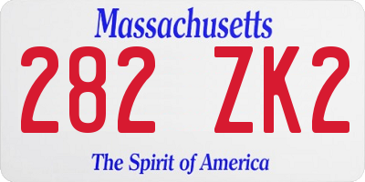 MA license plate 282ZK2