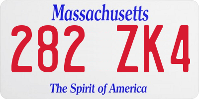 MA license plate 282ZK4