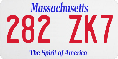 MA license plate 282ZK7