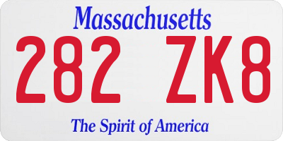 MA license plate 282ZK8