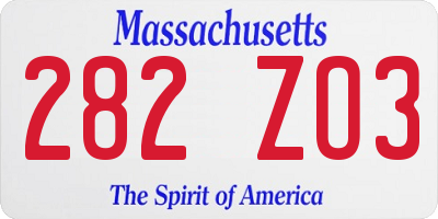 MA license plate 282ZO3