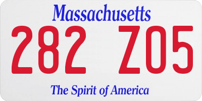 MA license plate 282ZO5