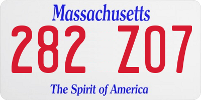 MA license plate 282ZO7