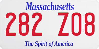 MA license plate 282ZO8