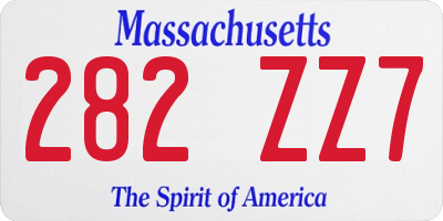 MA license plate 282ZZ7