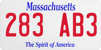 MA license plate 283AB3