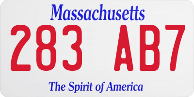 MA license plate 283AB7
