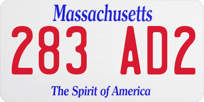 MA license plate 283AD2