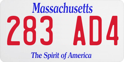 MA license plate 283AD4