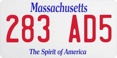 MA license plate 283AD5