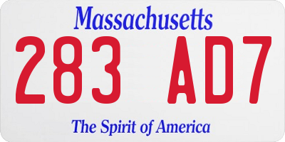 MA license plate 283AD7