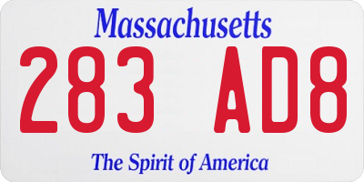 MA license plate 283AD8