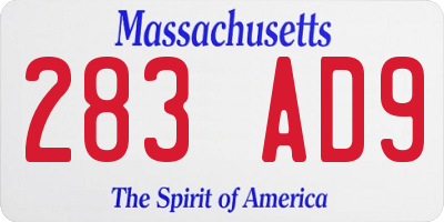 MA license plate 283AD9