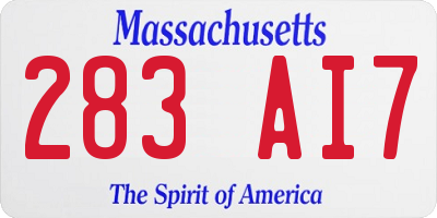 MA license plate 283AI7