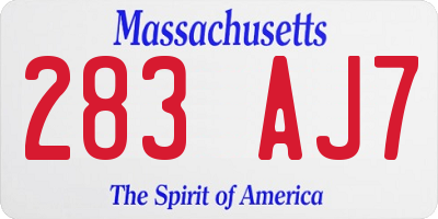 MA license plate 283AJ7