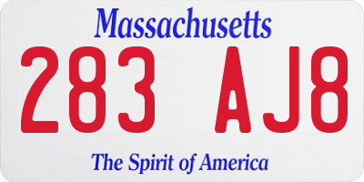 MA license plate 283AJ8
