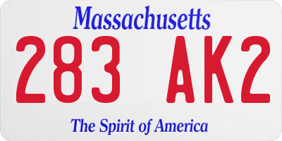 MA license plate 283AK2