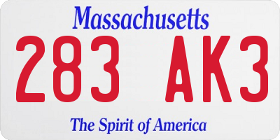 MA license plate 283AK3